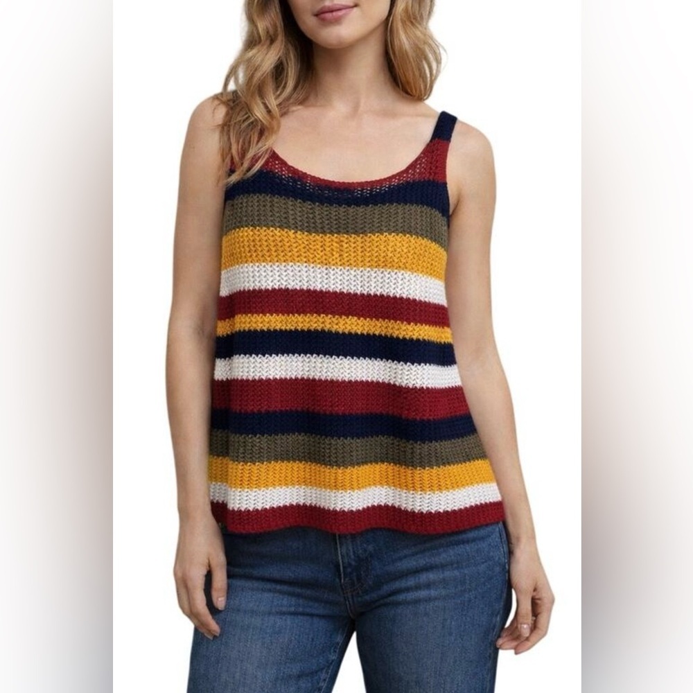 Boho Striped Crochet Knit Tank Top | Sleeveless Tunic | Size XL